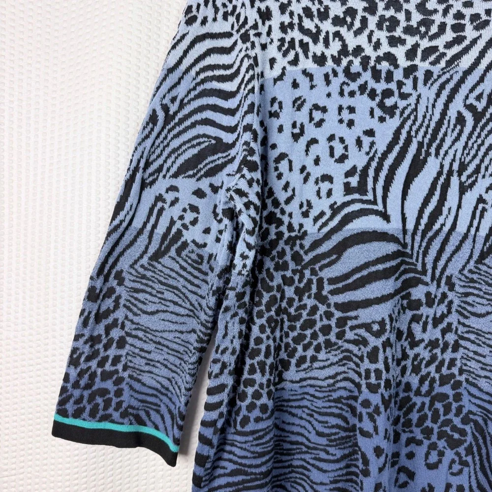 Alfred‎ Dunner Sweater Womens 1XL Blue Animal Print Embellished Stones Plus Size